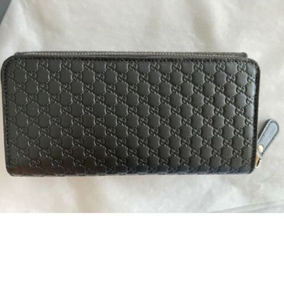Gucci Signature Micro GG Black Fold Wallet Leather Purse Italy Zip Card Case NEW - Picture 6 of 6